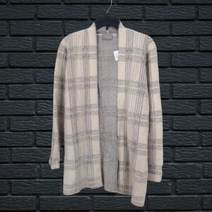 Cyrus Women's Beige Plaid Open Front Cardigan Size Large